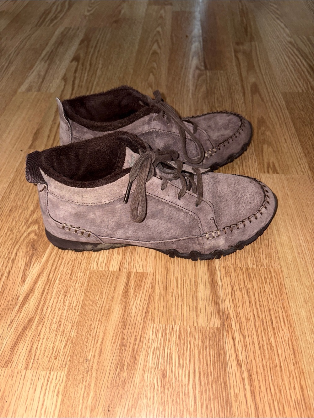 Skechers Taupe Suede Lace-Up Ankle Booties